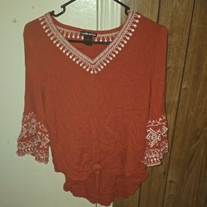 Lauren Michelle  Rust Orange Embroidered V-Neck Tunic